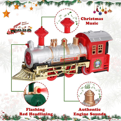 Christmas Train Set, Electric train for kids with sounds, Christmas train around the Christmas tree, Christmas Day gifts for 3-10+ year old boys and girls.