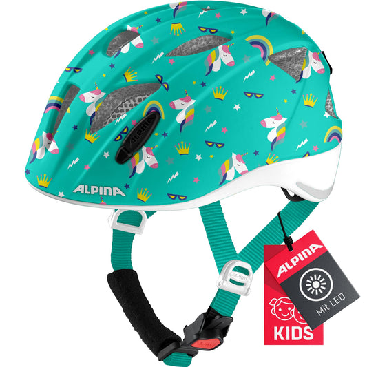 ALPINA XIMO - Lightweight, secure & impact-resistant bike helmet with LED light for children, Unicorn Gloss, 45-49 cm