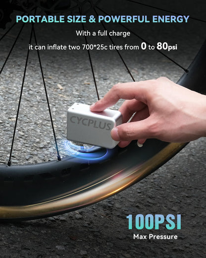 CYCPLUS Tiny E-Pump Bike Pump, Portable, Ultra-small 100PSI electric bike pump Type-C rechargeable with 300mAh battery Mini pumps (Silver)