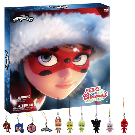 Miraculous Ladybug - Ultimate Kwami Advent Calendar with mini flocked Kwamis and EVA charms, seasonal charms, a collectible for kids for Christmas with hooks and strings (Wyncor), blue.