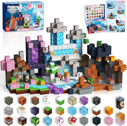 ToyUnited Magnetic Building Blocks 150 Pieces Magnet Blocks "Dragon Adventure" - Fantasy world with volcano, knights & magical cherry blossoms, toy for kids ages 4 5 6 7 8 9 years
