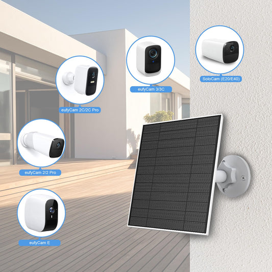 Solar panel for Eufy Outdoor camera, 5W Camera Solar Panel Compatible with Eufycam, Continuous power supply, Panel with 9.8ft charging cable, IP65 Waterproof, 2 Packs.
