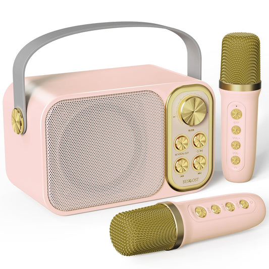 BESCOST Karaoke Machine with 2 microphones, Mini Karaoke System with 7 voice effects, portable Bluetooth Karaoke speaker for kids & adults, perfect for parties, birthdays.