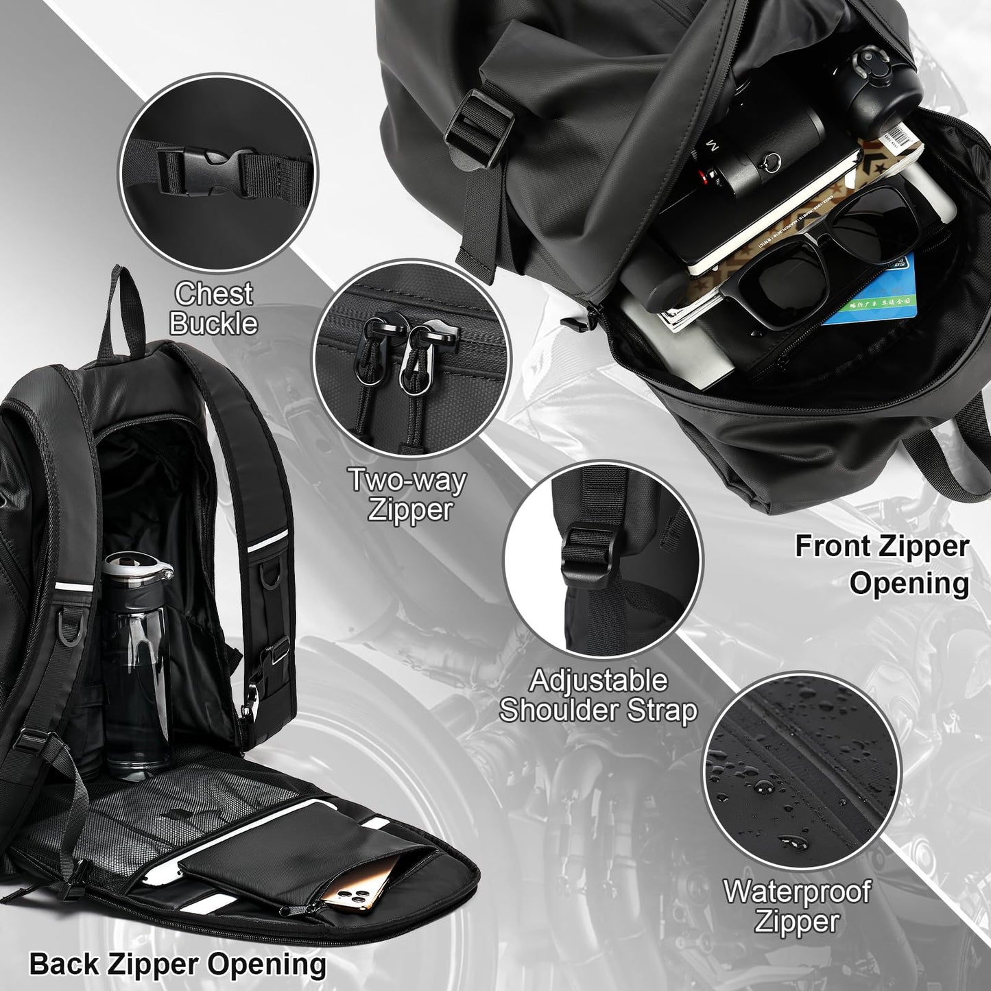 WEPLAN Motorcycle Backpack Men Waterproof Helmet Bag Motorbike Backpacks Helmet Backpack Motorcycle Helmet Women Motorcycle Backpack Men Motorcycle Backpacks Reflective Travel Backpacks Lightweight, Black L