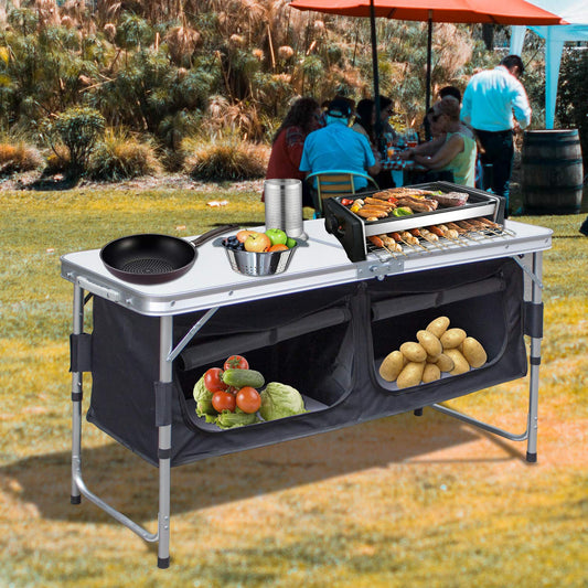 Jiubiaz Folding Camping Kitchen Aluminum Camping Table, Adjustable Height Camping Cabinet with Carrying Bag, Outdoor Camping Kitchen for Picnic