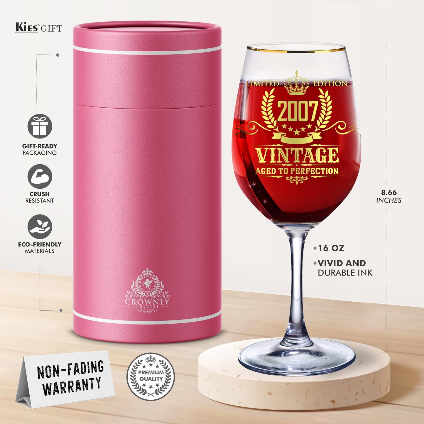 CROWNLY CRYSTAL® 2007 Gift 18th Birthday Wine Glass With Engraving Personalized Gifts Women Decor 18th Birthday Gift Women Birthday Present For Women Birthday Card 18
