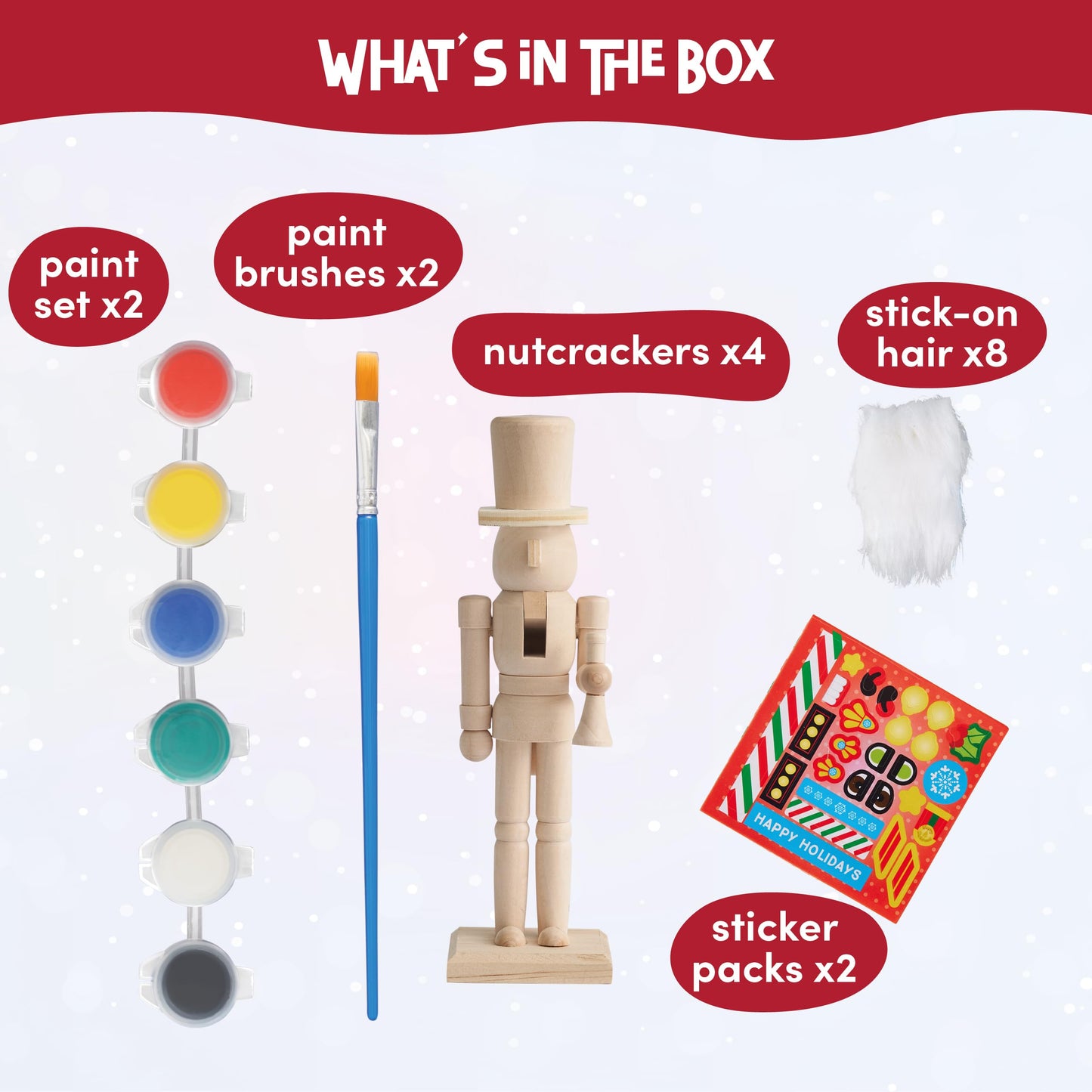 THE TWIDDLERS - 4 hand-painted wooden Nutcracker soldiers, 18cm - High-quality, handmade set, traditional pine wood ornaments, DIY Christmas decoration with movable parts.