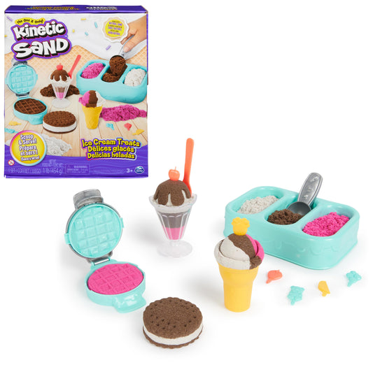 Kinetic Sand Ice Cream Set - with 454g of original magic sand from Sweden and lots of accessories for creative indoor sand play fun, for children aged 3 and up.