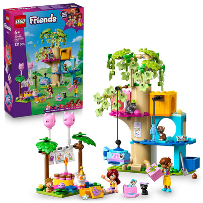 LEGO Friends Cat Birthday Party & Treehouse - Toy with 2 Minifigures & 5 Animal Figures - Rotating table, piñata & fun accessories - Creative gift for girls aged 6+ - 42666