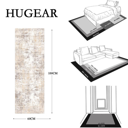 HUGEAR Washable Runner Rug Hallway 60 x 180cm Beige Grey Modern Abstract Kitchen Living Room Bedroom Carpets Rug Runner Non-Slip Low Pile Soft Hallway Runner Rug Bedside Rug