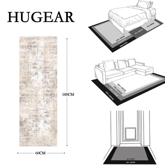HUGEAR Washable Runner Rug Hallway 60 x 180cm Beige Grey Modern Abstract Kitchen Living Room Bedroom Carpets Rug Runner Non-Slip Low Pile Soft Hallway Runner Rug Bedside Rug