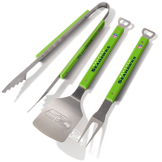 YouTheFan NFL Seattle Seahawks Spirit Series 3-piece Grill Set, Stainless Steel, 55.9 x 22.9 cm