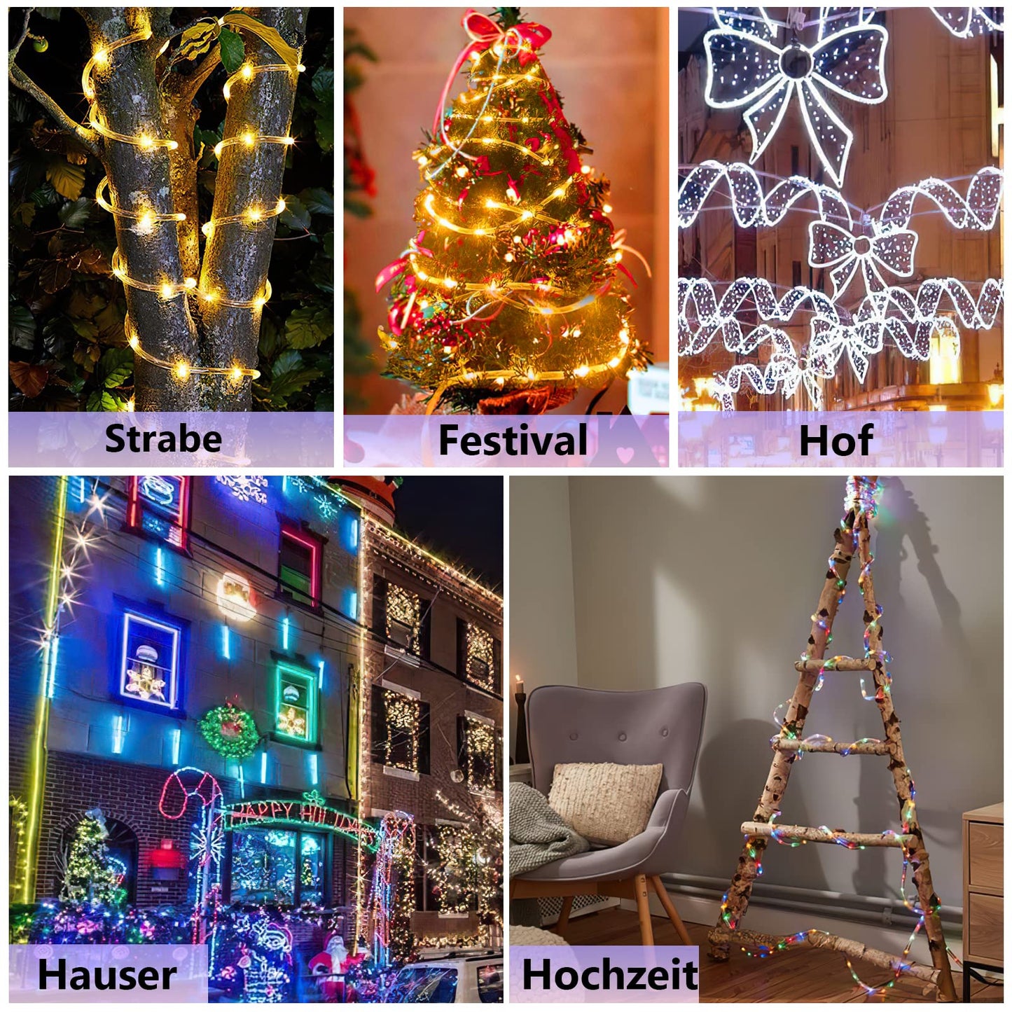 50m LED strip light, 1200 LEDs rope light 8 modes, outdoor LED tube light chain with timer for indoor outdoor garden party Christmas decoration - warm white