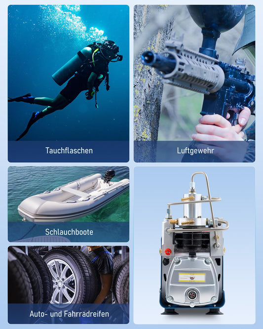 CREWORKS PCP Compressor 300bar Air Compressor 4500PSI High Pressure Pump 1800W Compressor High Pressure 30Mpa Dive Compressor Manual Stop for Paintball Air Rifle PCP Gun Air Pistol Diving Cylinder