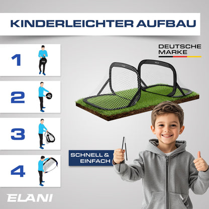 ELANI Soccer Goal Kids Pop-Up 2er Set - foldable with ball & pump, 50% smaller + easy assembly, mini soccer goal small, goal, soccer goals for garden kids, soccer goals, soccer goal, soccer