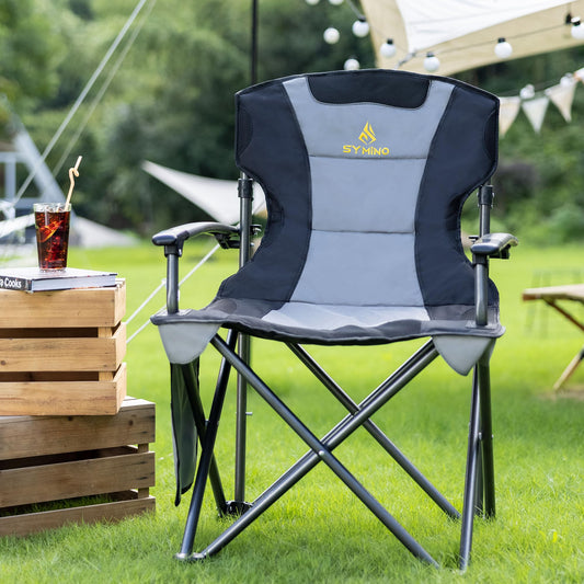 Symino Outdoor Camping Chair Portable camping chair for BBQ fishing with armrest, gray