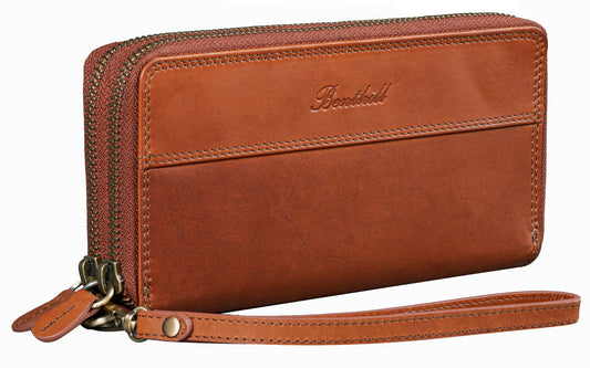 Benthill Large Leather Wallet | Large wallet with RFID protection | High quality cowhide leather with multiple card slots including gift box, Color: Brown