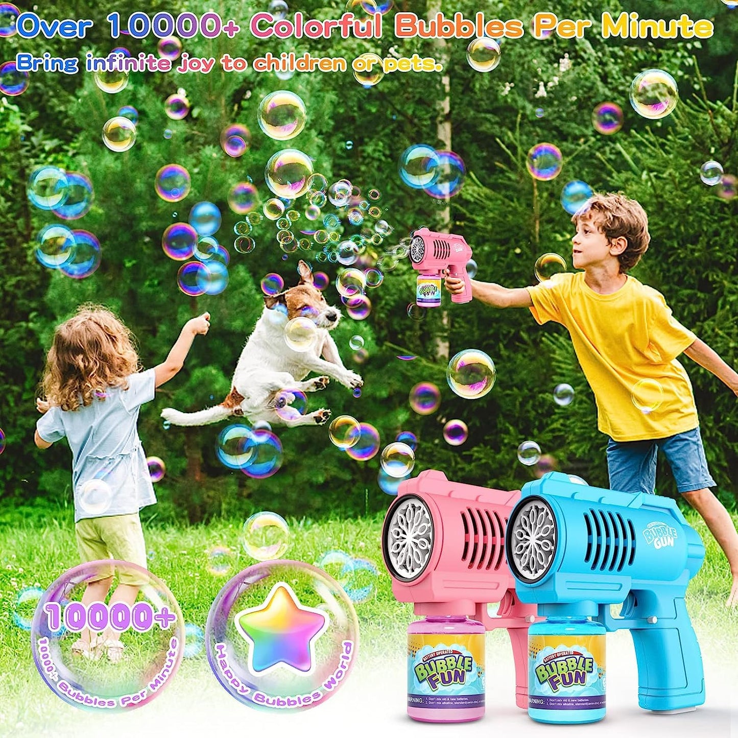 Bubble automatic bubble gun, bubble machine for children 10000+ bubbles/minute with 130ML bubble solution, bubble toy gift for kids/birthday/party (Blue+Pink)