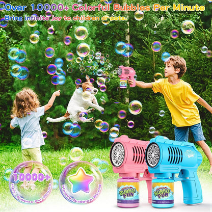 Bubble automatic bubble gun, bubble machine for children 10000+ bubbles/minute with 130ML bubble solution, bubble toy gift for kids/birthday/party (Blue+Pink)