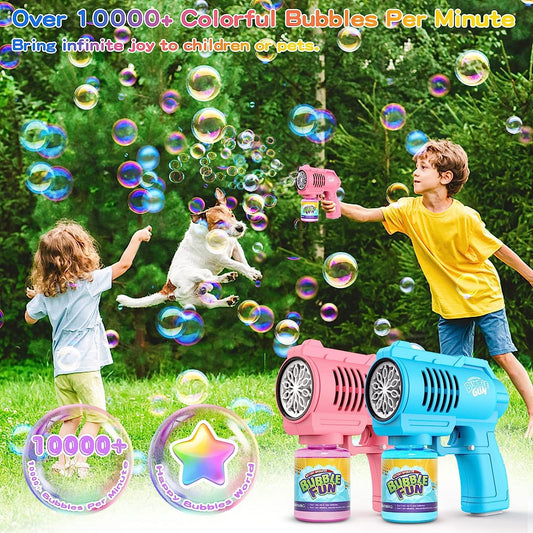 Bubble automatic bubble gun, bubble machine for children 10000+ bubbles/minute with 130ML bubble solution, bubble toy gift for kids/birthday/party (Blue+Pink)