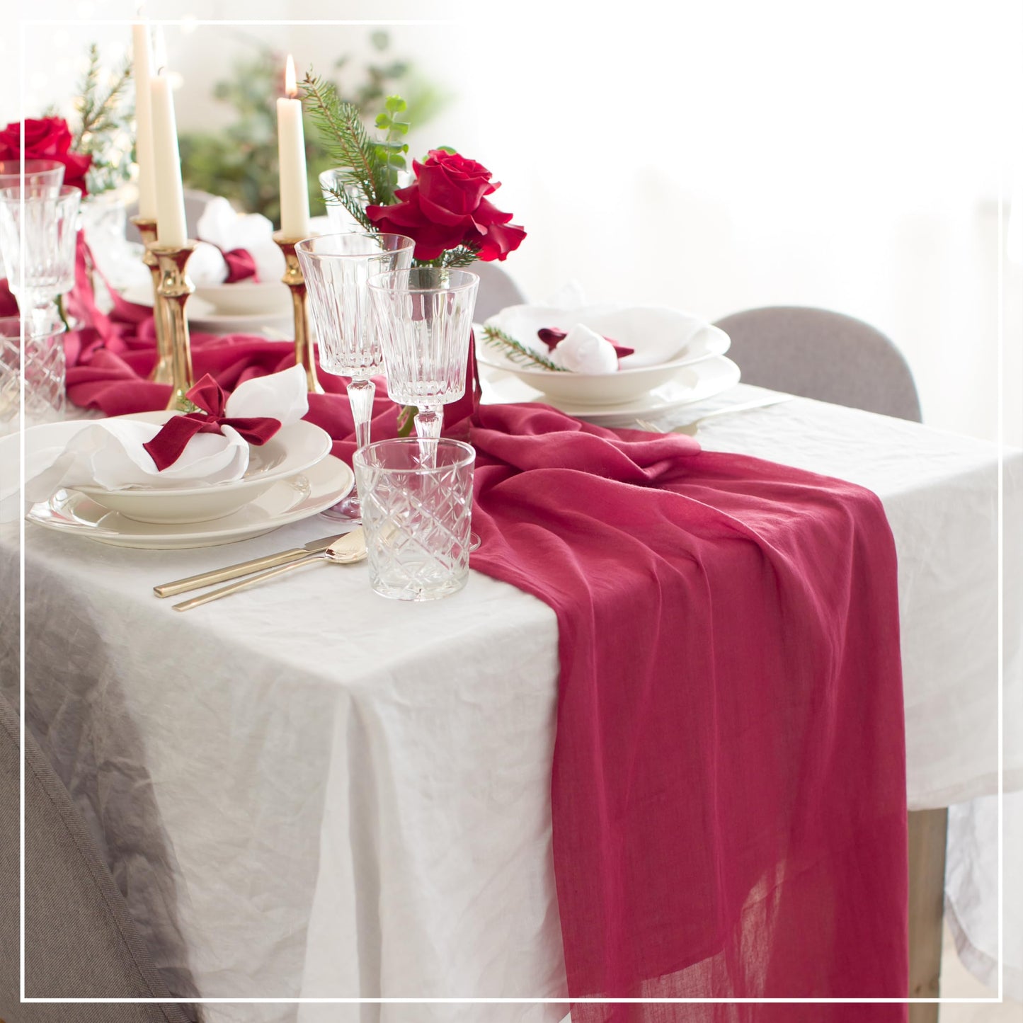 100% Mosel Muslin decorative fabric, in Bordeaux Red (48 cm x 5 m), 66 g/m², very thin table runner, Elegant table decoration for wedding & Christmas, Table ribbon as decoration for special occasions.