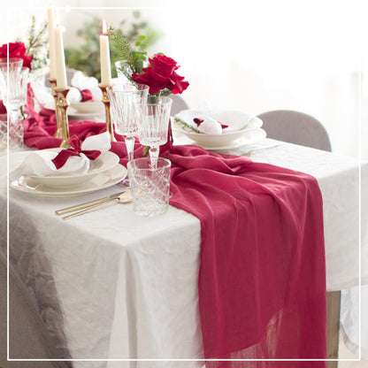 100% Mosel Muslin decorative fabric, in Bordeaux Red (48 cm x 5 m), 66 g/m², very thin table runner, Elegant table decoration for wedding & Christmas, Table ribbon as decoration for special occasions.