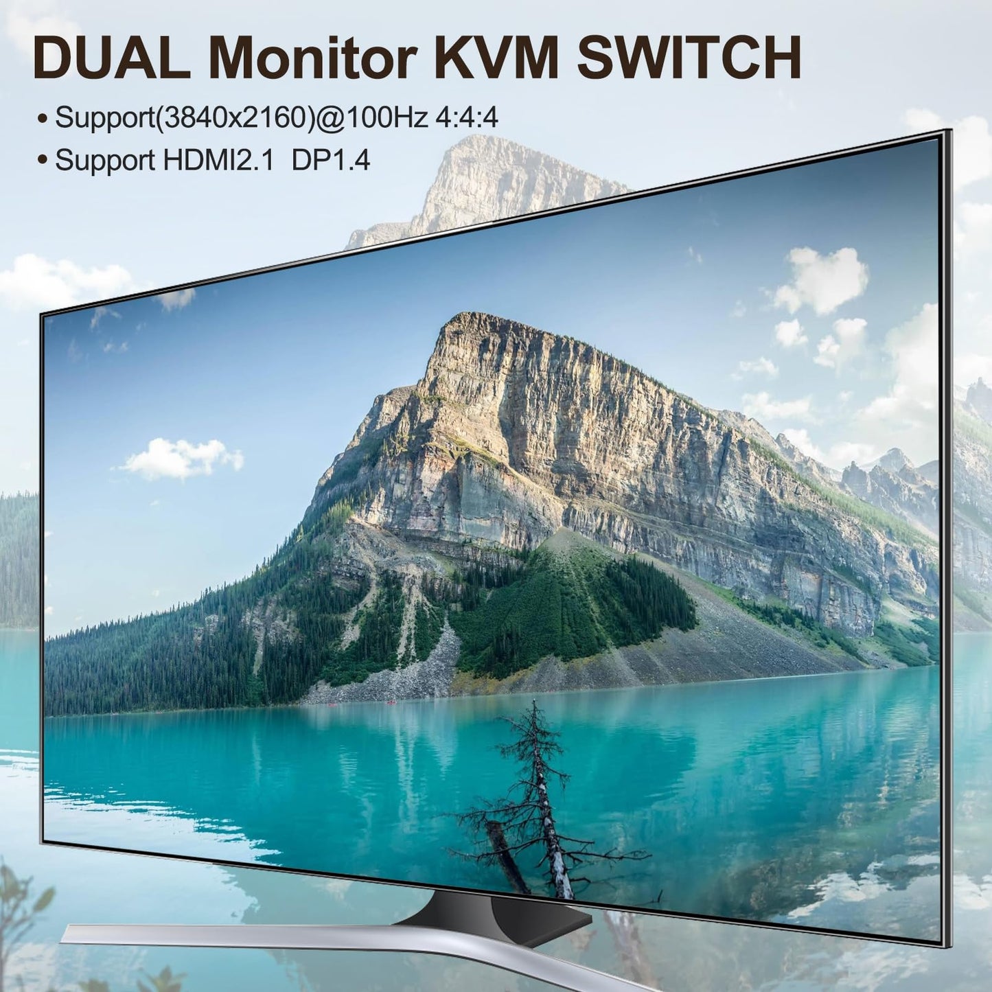YOUTINGHDAV USB 3.0 KVM Switch 2 PCs 2 Monitors 4K@144Hz, MST KVM Switch DisplayPort HDMI Splitter 2 Monitors HDMI + DP Share Mouse Keyboard, with Wired Remote.