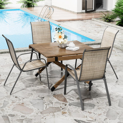 LIFERUN garden chairs stackable camping chair high back terrace chair textilene steel frame for gardens courtyards balconies restaurants 150 kg capacity 54 x 69 x 93cm (4pcs, flax brown)