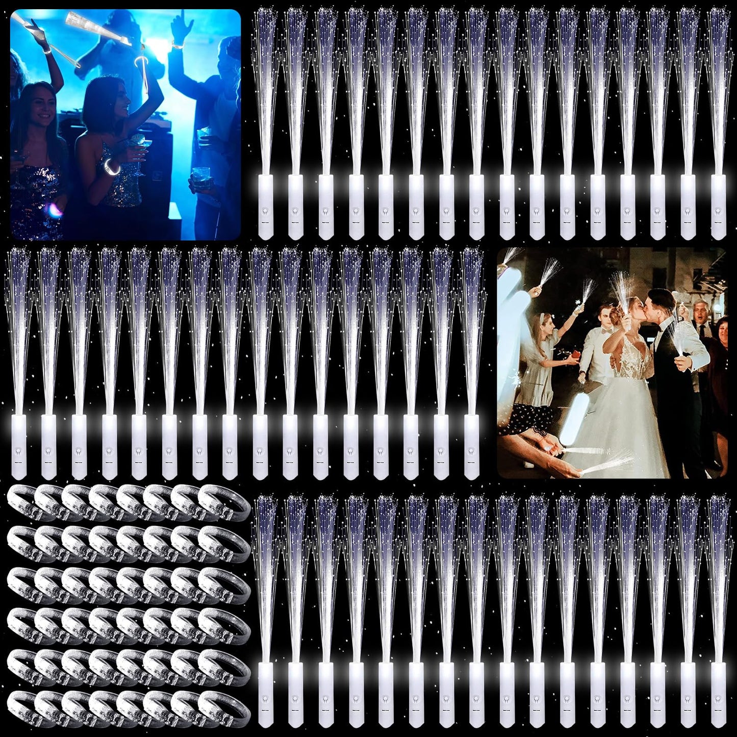 DAZZTIME LED Glowstick Set, 48 pieces LED Glowstick Bracelets for Wedding, Glowstick for Wedding, Glowstick for Kids, Wedding Fiber Optic Lamp for Wedding Parties Concerts