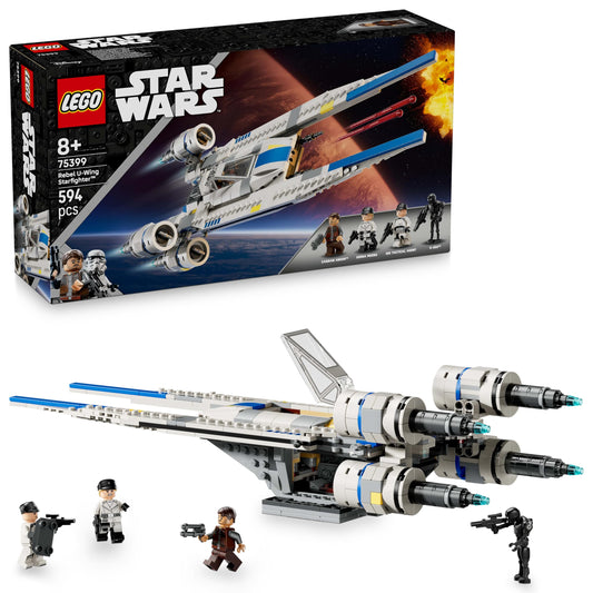 LEGO Star Wars 75399 Rebel U-Wing Starfighter - toy with swiveling wing function & 3 minifigures including Cassian Andor & K-2SO droid - gift for boys 8+ & Andor season 2 fans.
