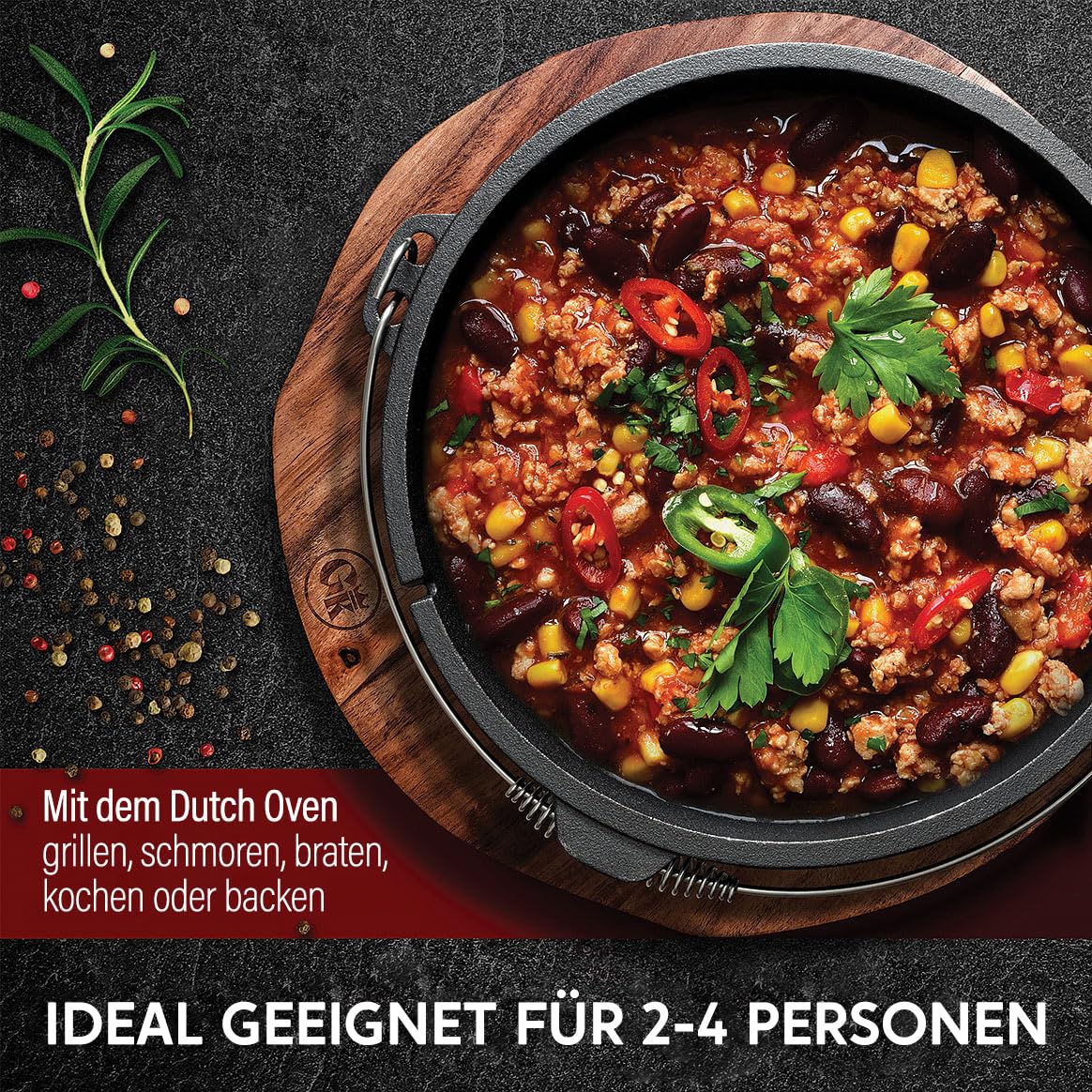 GUSSKÖNIG Dutch Oven Set - Seasoned 6 Liter Dutch Oven - Cast Iron Fire Pot with Feet - Dual Function Dutch Oven - including 2in1 Lid Lifter, Dutch Oven Recipe Book [for 2-4 people]