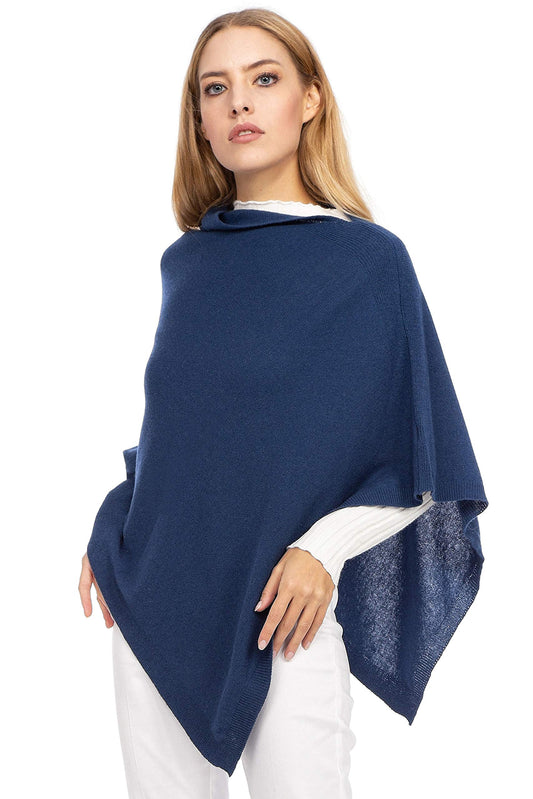 Navy Cashmere - Women's cashmere blend poncho, delicate and soft, made from cashmere (Navy Blue)