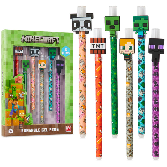 Minecraft Gel Pen Erasable 6-Pack, Erasable Gel Pen Set - Back to School Gifts for Boys.