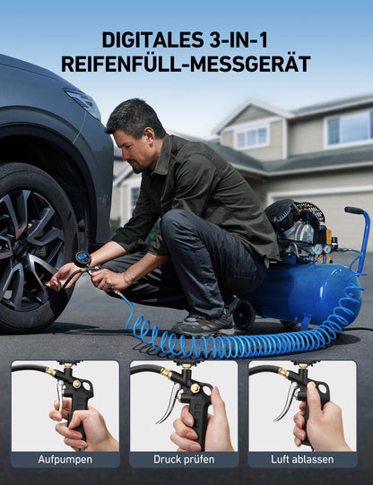 AstroAI Digital Tire Inflator with Gauge, 250 PSI, Air Chuck and Compressor Accessories, Durable, with Rubber Hose and Quick Connect Coupler for 0.1 Screen Resolution