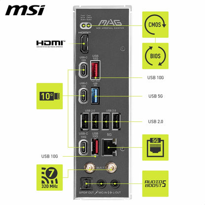 MSI MAG B850 Tomahawk MAX WiFi Motherboard, ATX - Supports AMD Ryzen 9000/8000/7000 processors, AM5-80A SPS VRM, DDR5 Memory Boost 8400+ MT/s (OC), PCIe 5.0 x16, M.2 Gen5, Wi-Fi 7, 5G LAN.