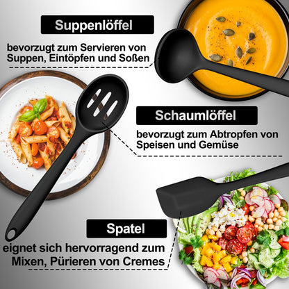 Kitchen helper set, 12-piece silicone cooking utensils set, heat resistant cookware with utensil holder, non-stick cooking set kitchen utensils, dishwasher safe - Black