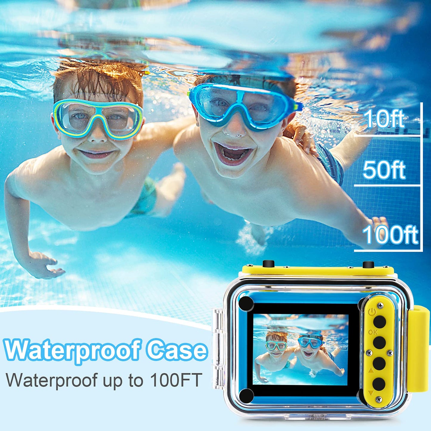GKTZ Kids Camera waterproof, Underwater Camera-1080P Selfie Digital Camera for Kids with 32GB SD Card Toy for 3-12 year old boys and girls (Blue)