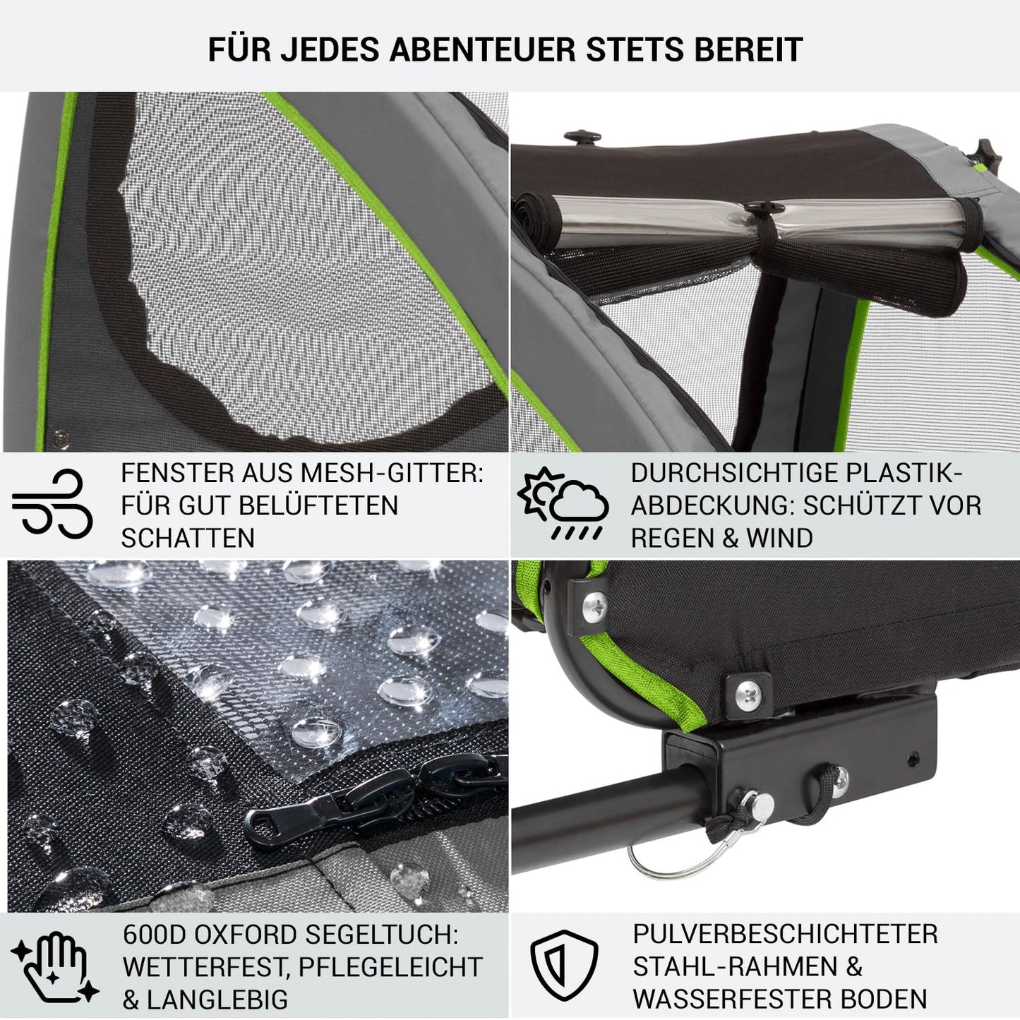 Klarfit 2-in-1 bike trailer & dog buggy, foldable, dog trailer with suspension, reflectors & leash, for dogs up to 45kg