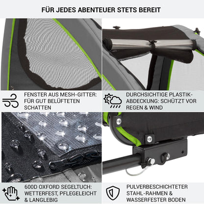 Klarfit 2-in-1 bike trailer & dog buggy, foldable, dog trailer with suspension, reflectors & leash, for dogs up to 45kg