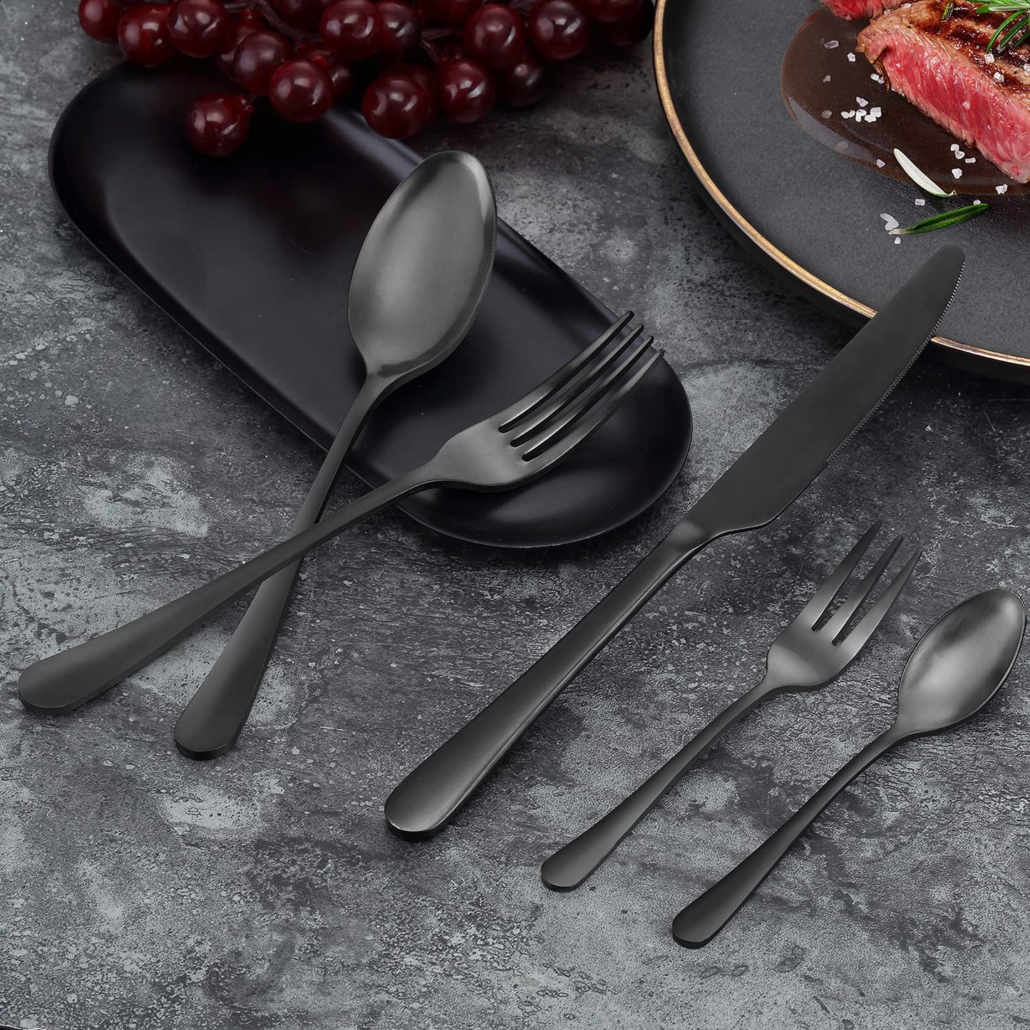 BEWOS 16 Piece Fork Set, Stainless Steel Fork Set with Iron Content, 8.07 Inch Forks, Mirror Polished, Silverware Forks for Any Occasion, Dishwasher Safe, Matte Black