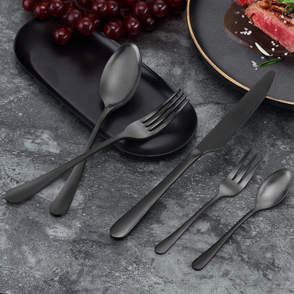 BEWOS 16 Piece Fork Set, Stainless Steel Fork Set with Iron Content, 8.07 Inch Forks, Mirror Polished, Silverware Forks for Any Occasion, Dishwasher Safe, Matte Black