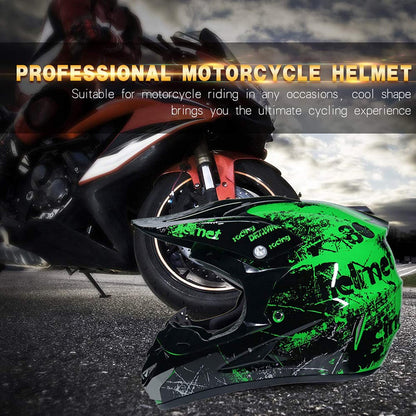 UIGJIOG MTB helmet full face for kids, motorcycle helmet green and orange adult motorcycle downhill full face helmet for mountain bike mountain buggy sports protection, green