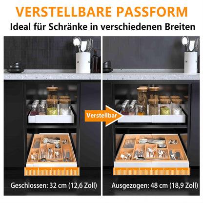 WISD Telescopic Drawer - Pull-Out Cabinet Organizer With 3 Rails - No Drilling - Adjustable Width (32-48cm) - Cabinet Drawers Pull-Out for Kitchen, Pantry, Bathroom (White, 2 Pieces)