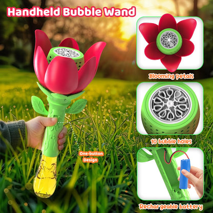 PANACARE Flower Bubble Wand, Electronic Bubble Machine for Kids with bubble solution/battery/light, Bubble Machine 10000+ bubbles toy kids gift/birthday/party/wedding