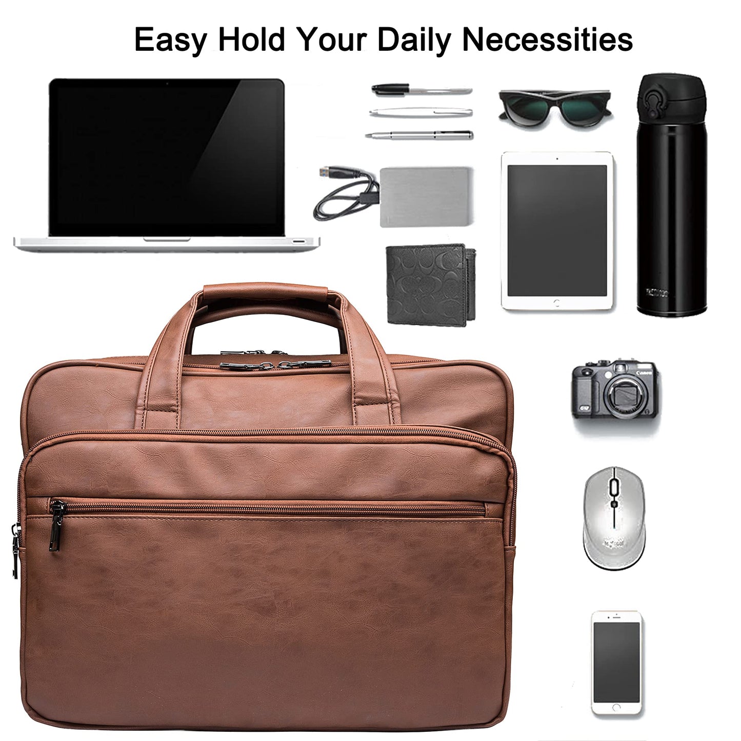 seyfocnia leather laptop bag for men, 15.6 inch / 17.3 inch messenger, briefcase, business bag, computer handbag, shoulder bag, fits laptop