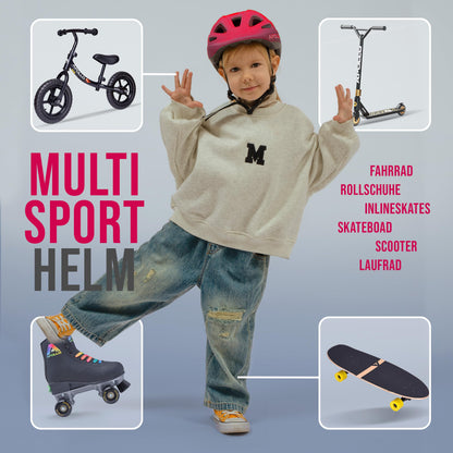 Apollo children's bike helmet, helmet for kids & teens, multi-sport helmet, bike helmet for girls, bike helmet for boys, kids helmet from 3 years, adjustable children's helmet, from size 48, for bike & scooter.