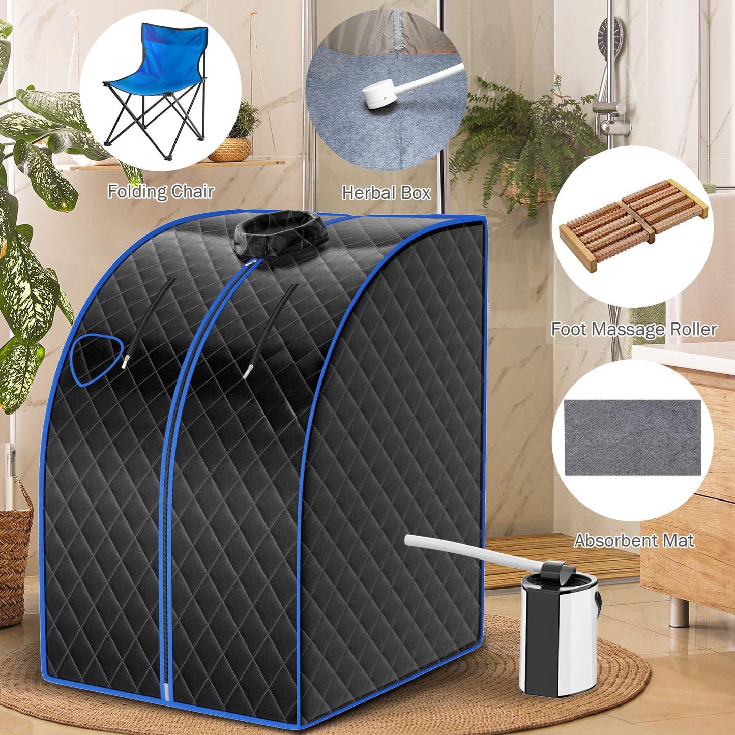 COSTWAY 3L Mini Steam Sauna with Spray Function, Home Sauna with Remote Control, Heat Cabin with Adjustable Timer & Temperature, Seat Sauna including Accessories, Sauna Cabin 78 x 87 x 101 cm (Black)