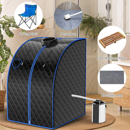 COSTWAY 3L Mini Steam Sauna with Spray Function, Home Sauna with Remote Control, Heat Cabin with Adjustable Timer & Temperature, Seat Sauna including Accessories, Sauna Cabin 78 x 87 x 101 cm (Black)