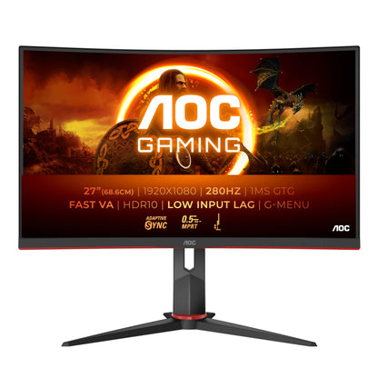 AOC Gaming C27G4ZXE - 27-inch FHD Curved Monitor, 280Hz, 1ms, HDR10, FreeSync Premium (1920x1080, HDMI, DisplayPort) black/gray