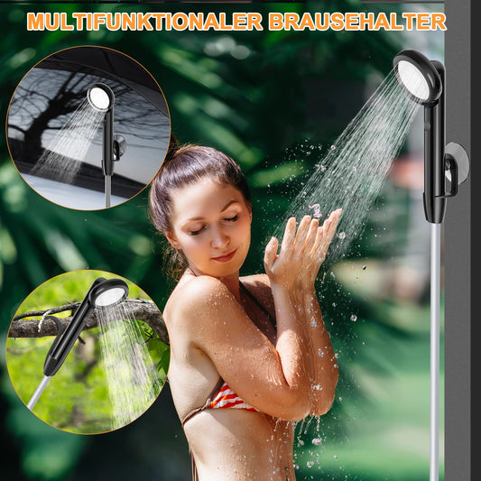 Forever Speed portable camping shower with 4000mAh battery, pump, temperature display and electricity display. Outdoor camping shower set with 2M hose for garden, car washing, beach, travel.